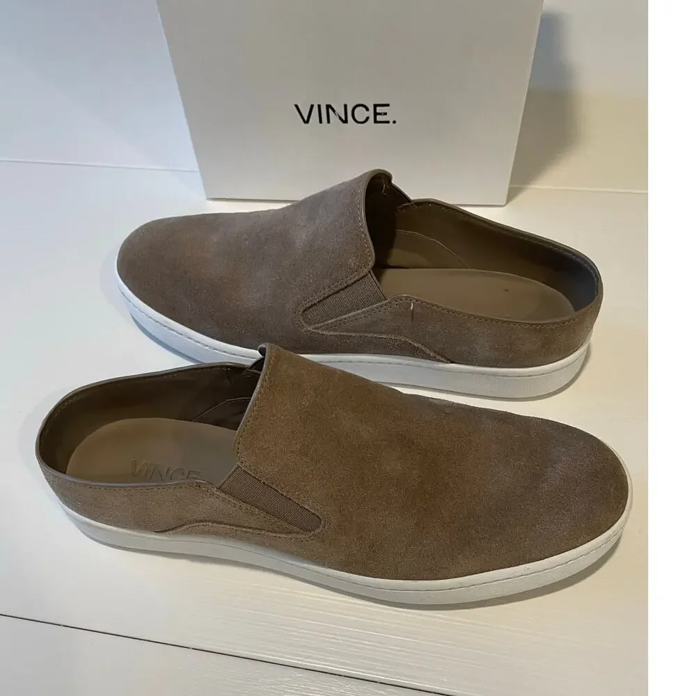 Vince Verrell Slip On Suede Mule Sneakers Sz 6.5 Low Back Tan Woodsmoke Neutral